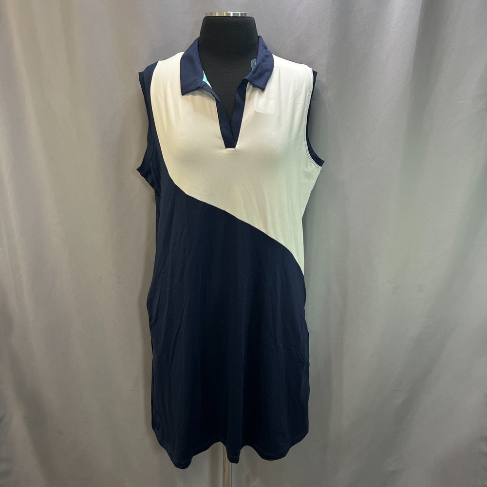 Callaway Golf Dress Womens XL Navy White UPF 50+ Stretch Sleeveless Opti Dri